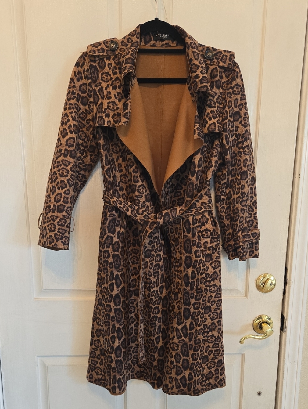 FEW MODA Leopard Print Trench Coat - Brown & Black M